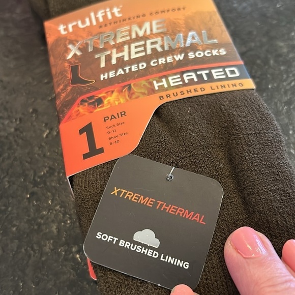 Tru/fit xtreme thermal heated crew socks 1 pair shoe size 5-10 brown nwt mens. - Picture 5 of 11